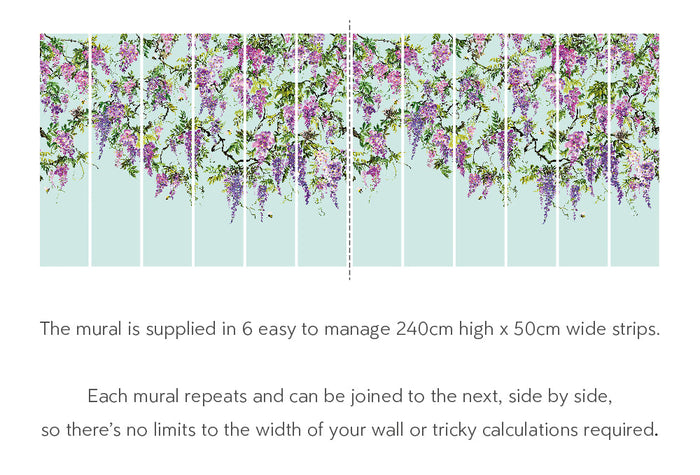 Sample - Trailing Wisteria - Hybrid Mural  - Amethyst & Sky