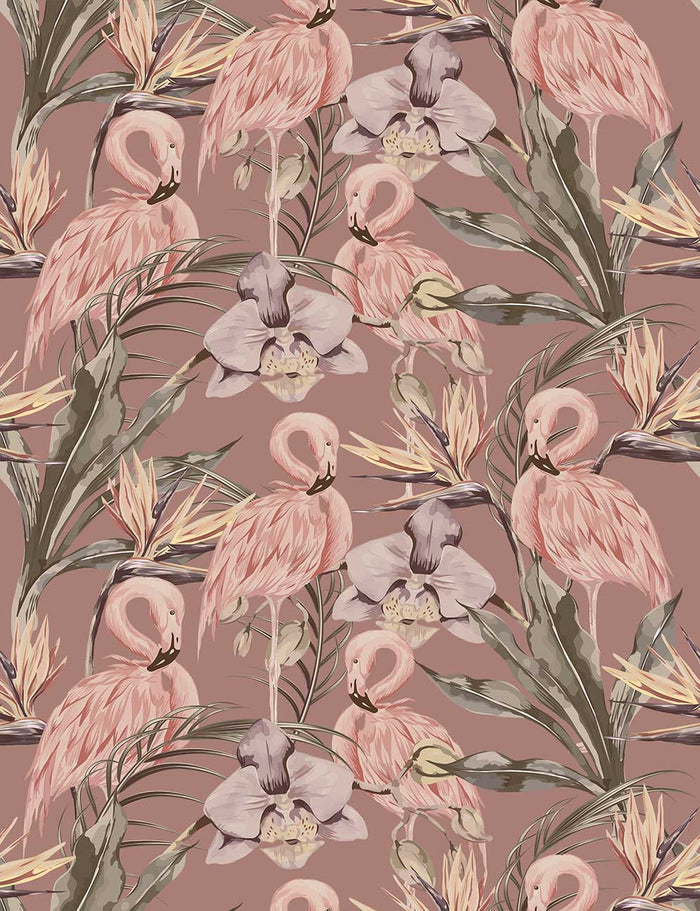 Sample - Tropical Shore Flamingo Hybrid Mural - Berry