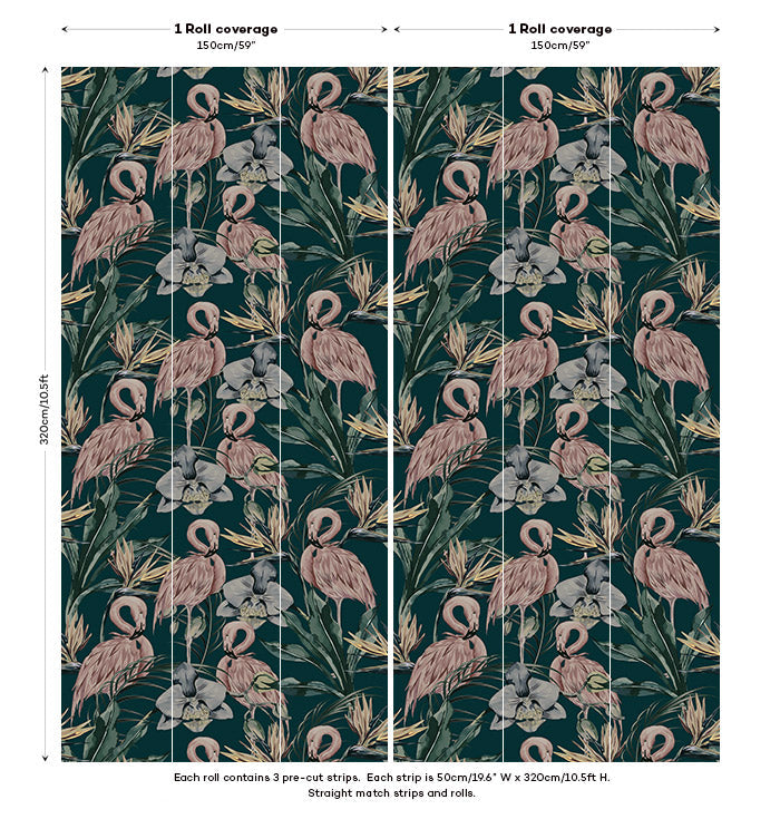 Sample - Tropical Shore Flamingo Hybrid Mural - Deep Green