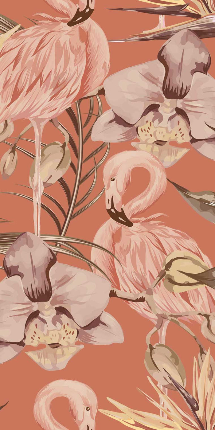 Sample - Tropical Shore Flamingo Hybrid Mural - Terracotta