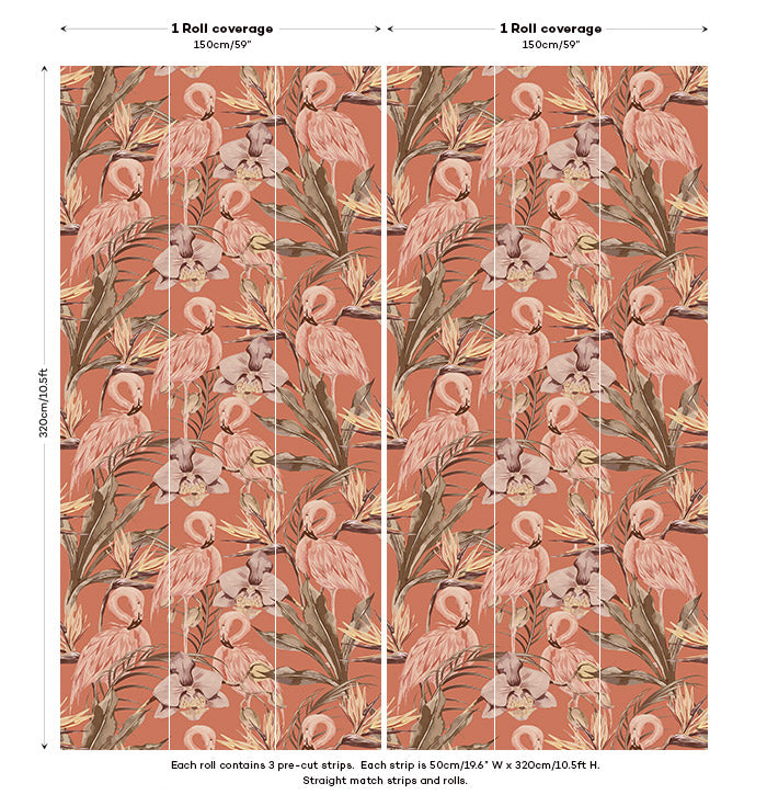 Sample - Tropical Shore Flamingo Hybrid Mural - Terracotta