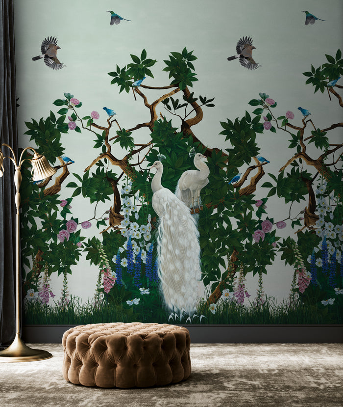 Sample - Vera's Garden - Peacock Wallpaper - Jade