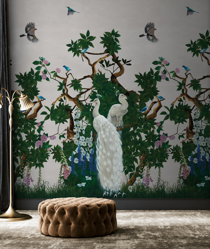 Sample - Vera's Garden - Peacock Wallpaper - Mist
