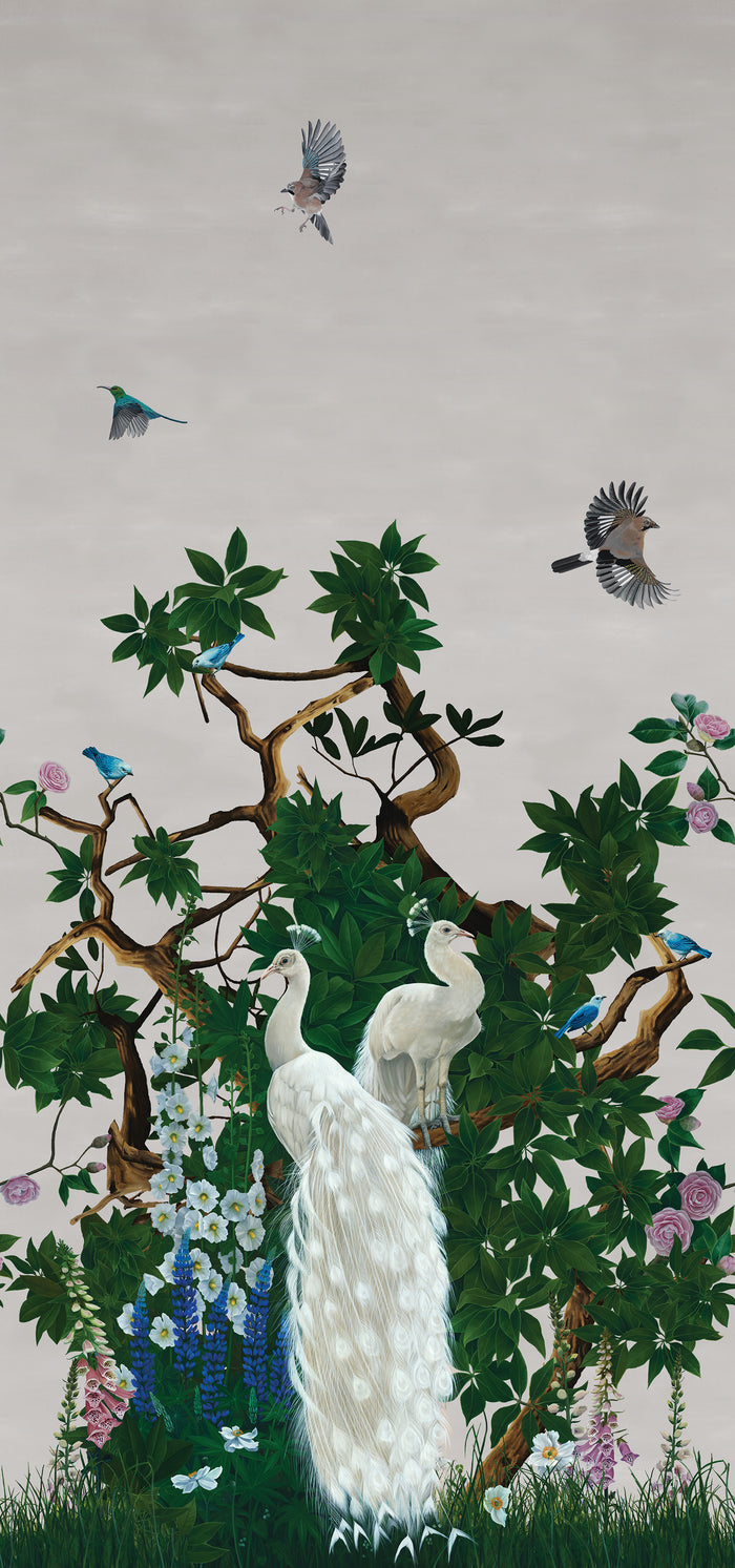 Sample - Vera's Garden - Peacock Wallpaper - Mist