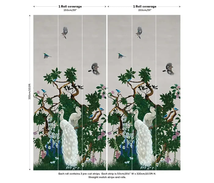 Sample - Vera's Garden - Peacock Wallpaper - Mist