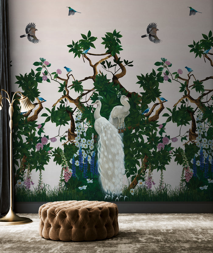 Sample - Vera's Garden - Peacock Wallpaper - Sunrise