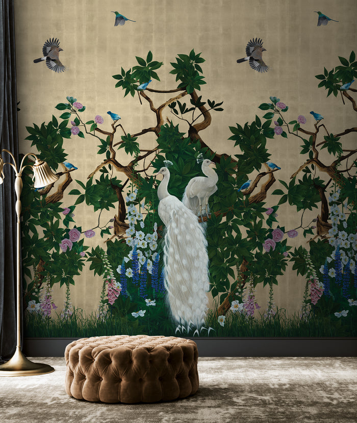 Sample - Vera's Garden - Peacock Wallpaper - Tuscan