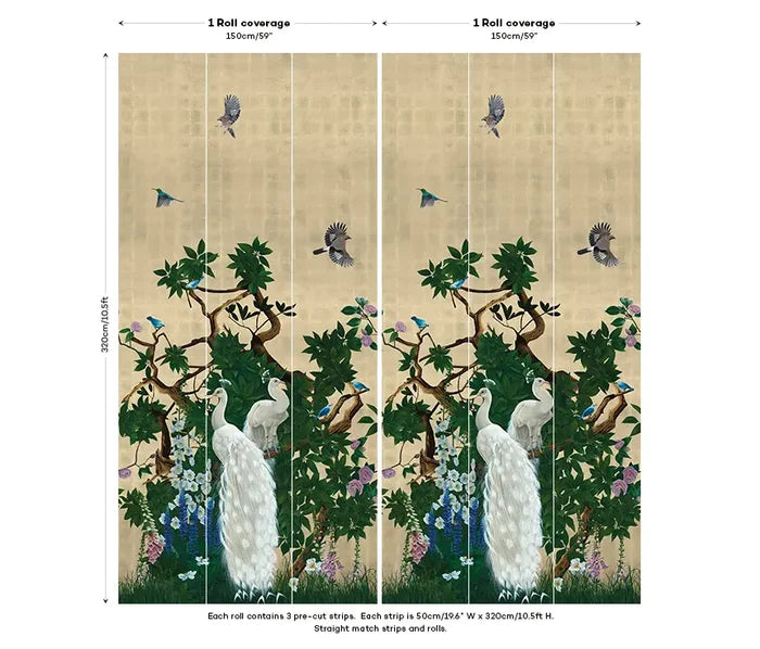 Sample - Vera's Garden - Peacock Wallpaper - Tuscan