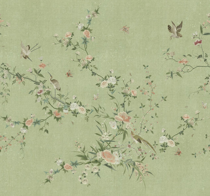 Sample - Whispering Blooms - Custom Sized Wallpaper Mural (per m2) - Green