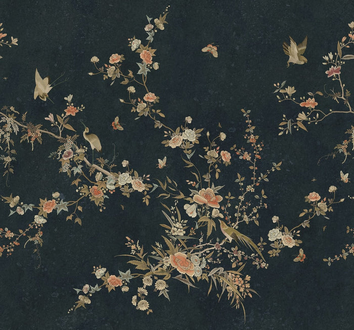Sample - Whispering Blooms - Custom Sized Wallpaper Mural (per m2) - Midnight Blue