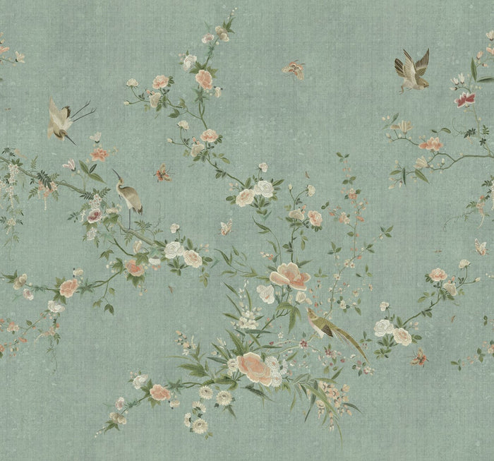 Sample - Whispering Blooms - Custom Sized Wallpaper Mural (per m2) - Teal