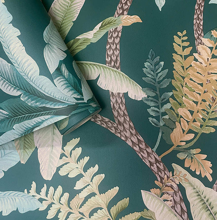 Roll of Saranda wallpaper in Teal