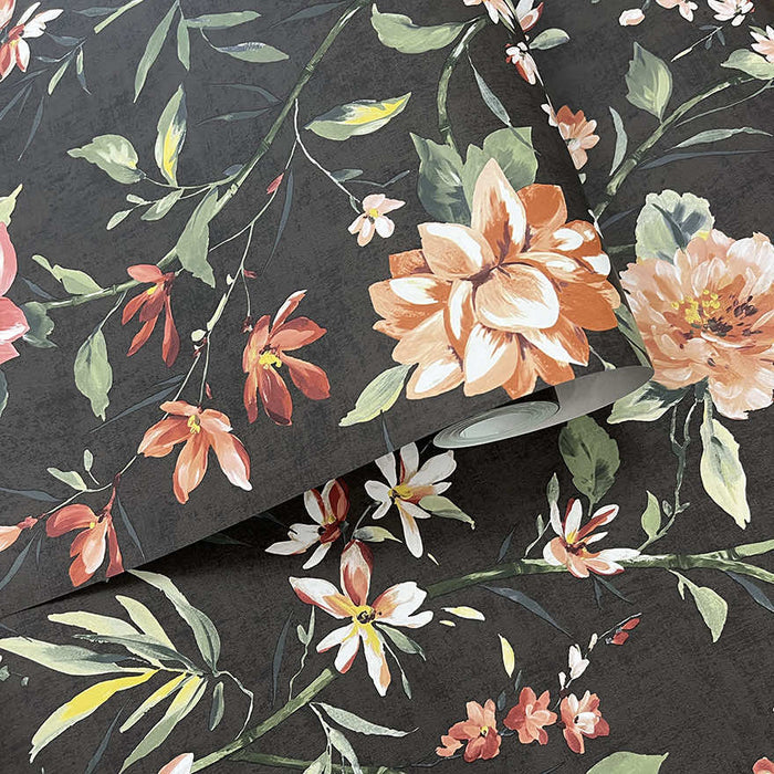 Roll of Sazanka wallpaper in Charcoal