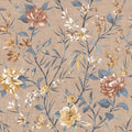 Sazanka wallpaper in Coral, showing camellia blooms in orange over a dusty pink background