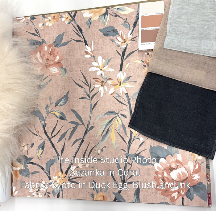Sazanka – Japanese Floral Wallpaper – Coral
