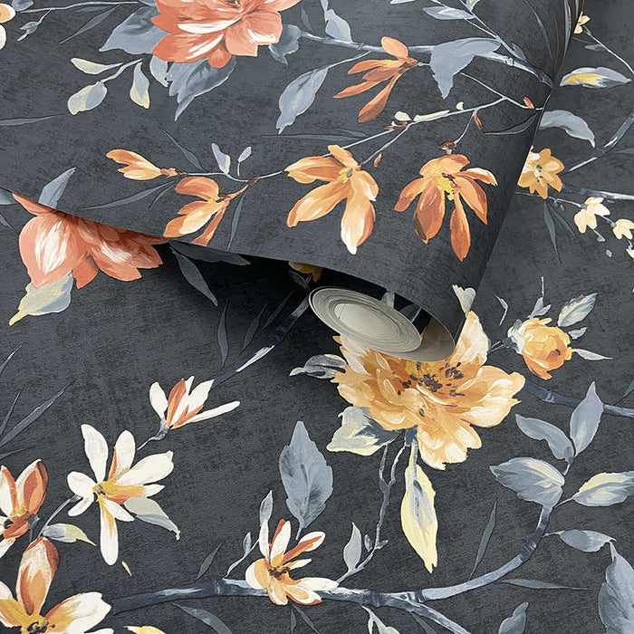 Roll of Sazanka wallpaper in Navy