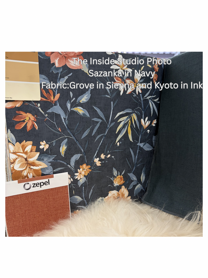 Sazanka – Japanese Floral Wallpaper – Navy