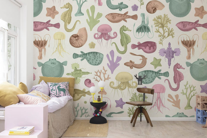Sea Life - Pastel - Custom Sized Wallpaper Mural (per m2)