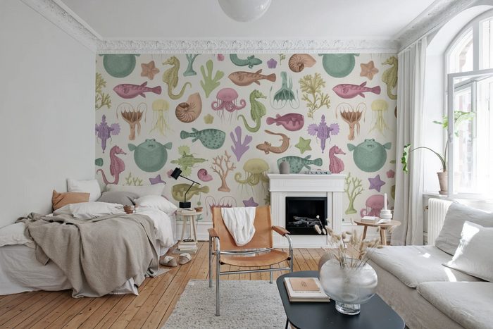 Sea Life - Pastel - Custom Sized Wallpaper Mural (per m2)
