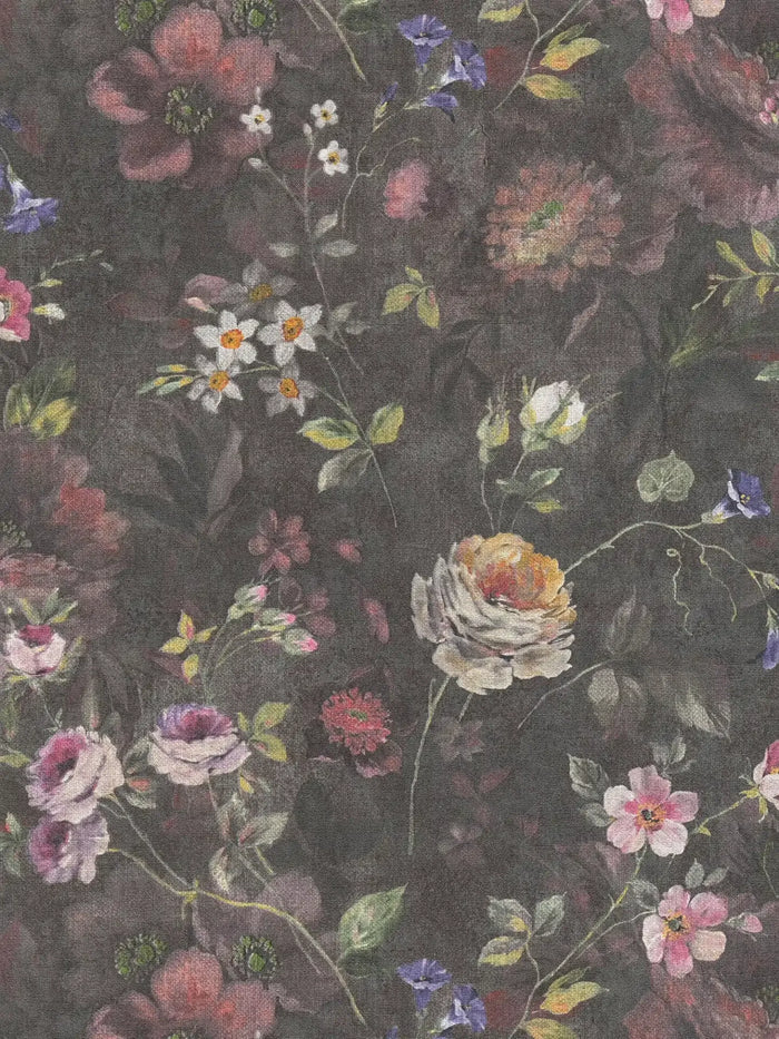 Secret Garden - Floral Wallpaper -  Black