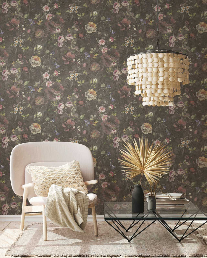Secret Garden - Floral Wallpaper -  Black