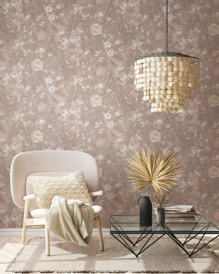 Secret Garden - Floral Wallpaper - Brown