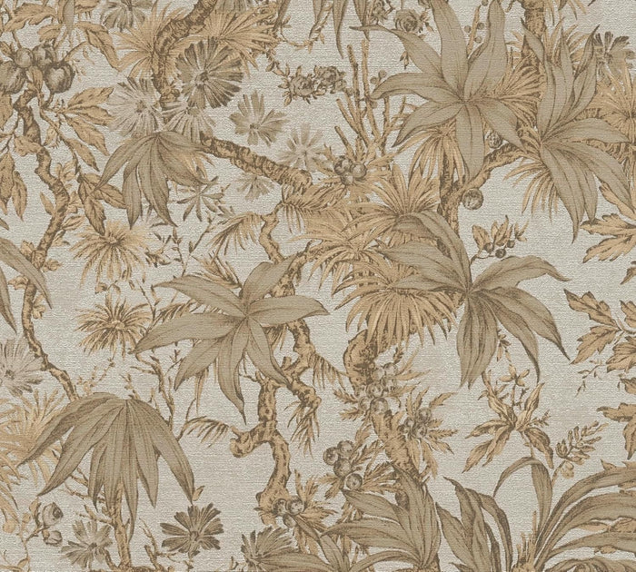 Sepia Memories -  Jungle Wallpaper - Beige Metallic