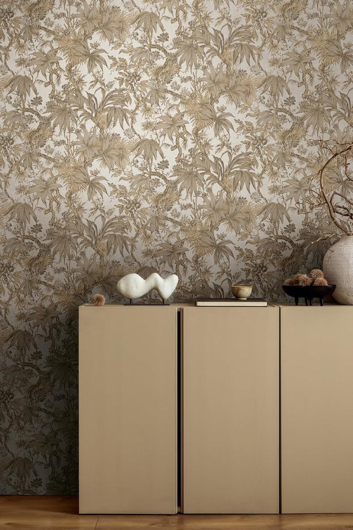 Sepia Memories -  Jungle Wallpaper - Beige Metallic