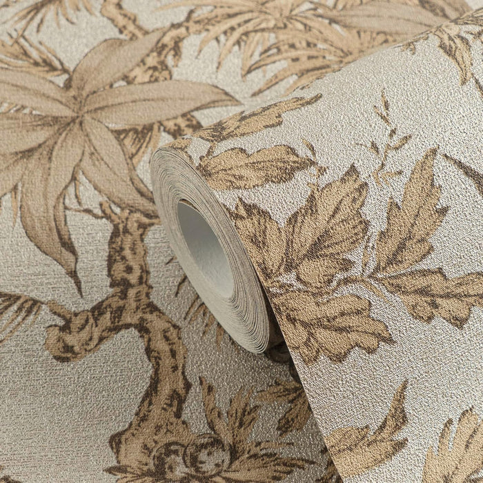 Sepia Memories -  Jungle Wallpaper - Beige Metallic