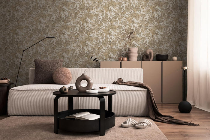 Sepia Memories -  Jungle Wallpaper - Beige Metallic