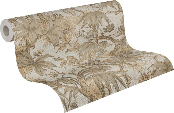 Sepia Memories -  Jungle Wallpaper - Beige Metallic