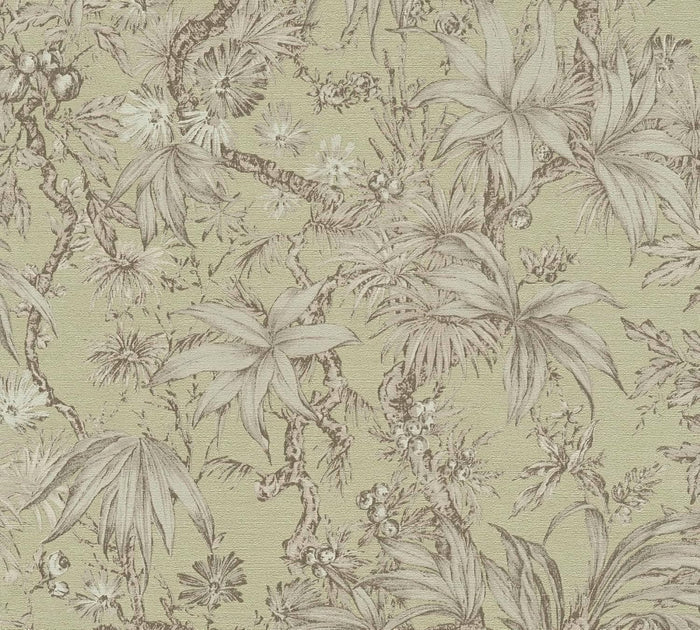 Sepia Memories -  Jungle Wallpaper - Green Metallic
