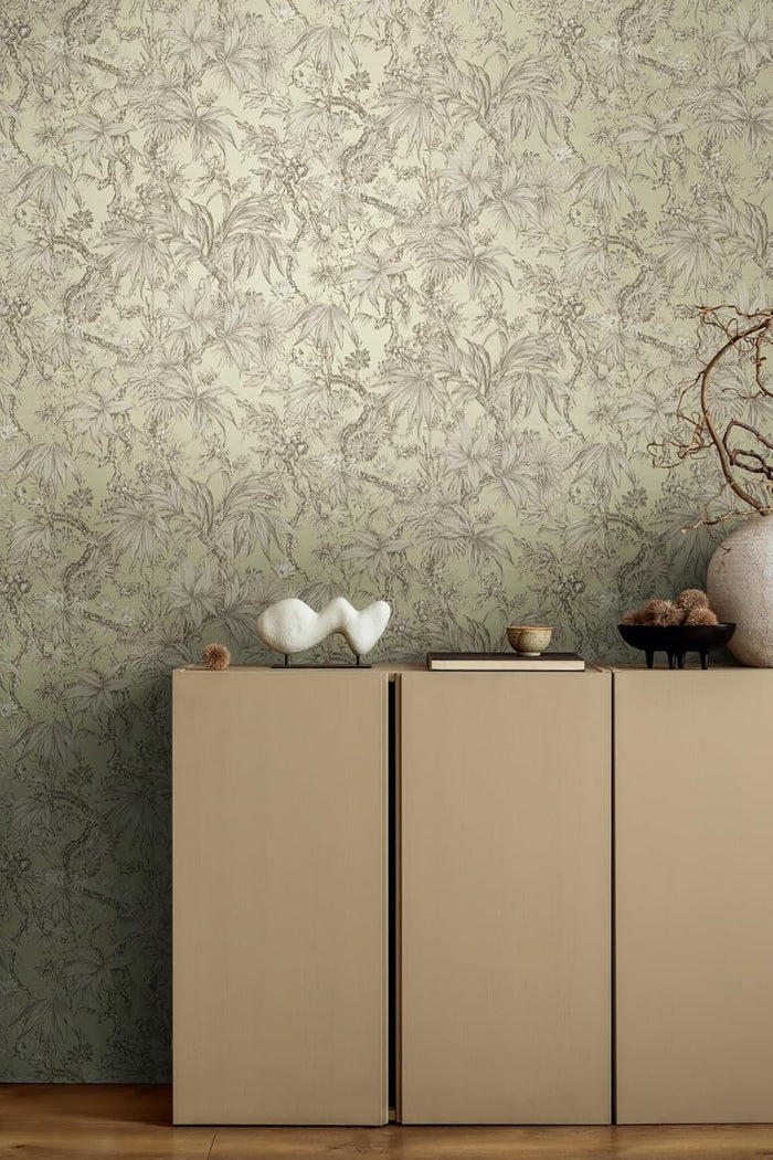 Sepia Memories -  Jungle Wallpaper - Green Metallic