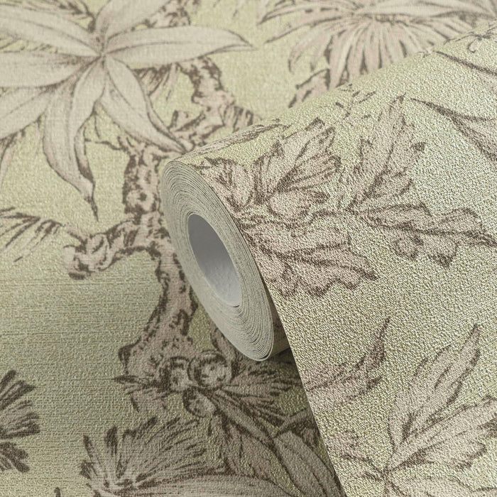 Sepia Memories -  Jungle Wallpaper - Green Metallic