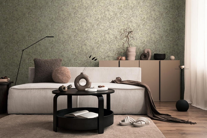 Sepia Memories -  Jungle Wallpaper - Green Metallic