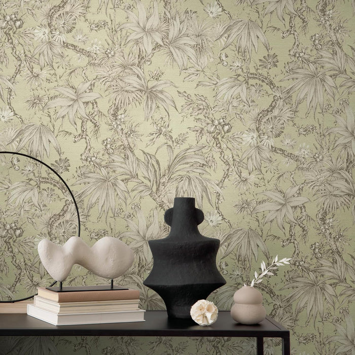 Sepia Memories -  Jungle Wallpaper - Green Metallic