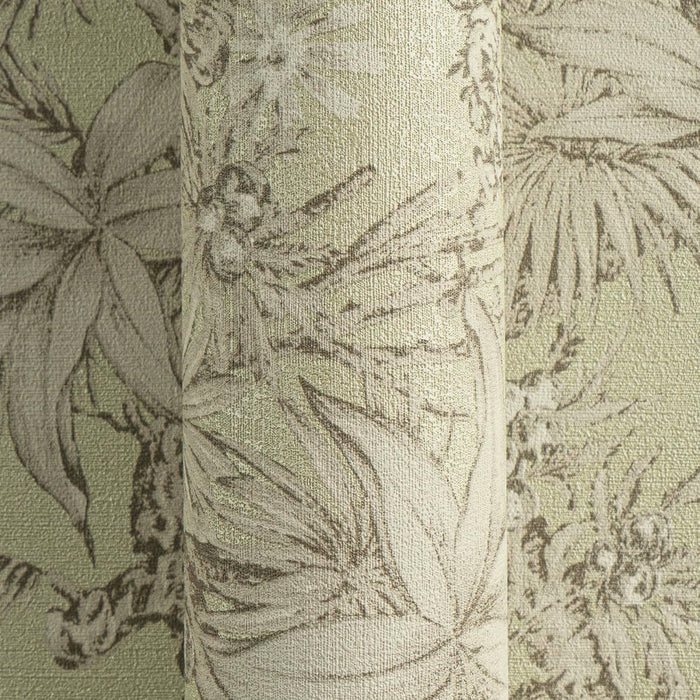 Sepia Memories -  Jungle Wallpaper - Green Metallic