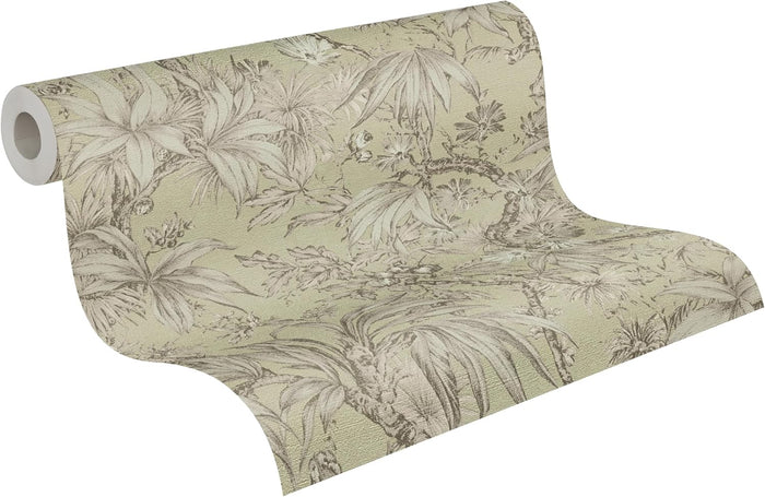 Sepia Memories -  Jungle Wallpaper - Green Metallic