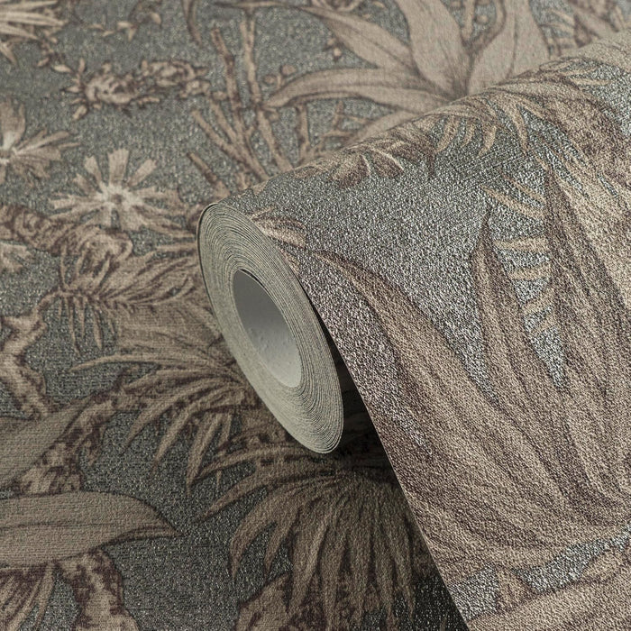 Sepia Memories -  Jungle Wallpaper - Grey Metallic