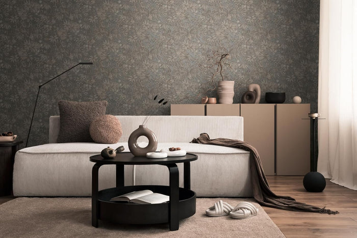 Sepia Memories -  Jungle Wallpaper - Grey Metallic