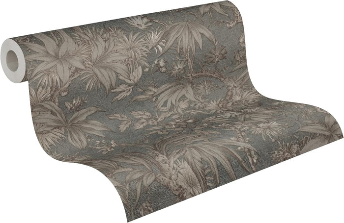 Sepia Memories -  Jungle Wallpaper - Grey Metallic
