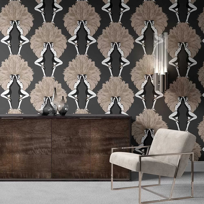 Showgirls Wallpaper - Black Metallic (Plain Black Background)
