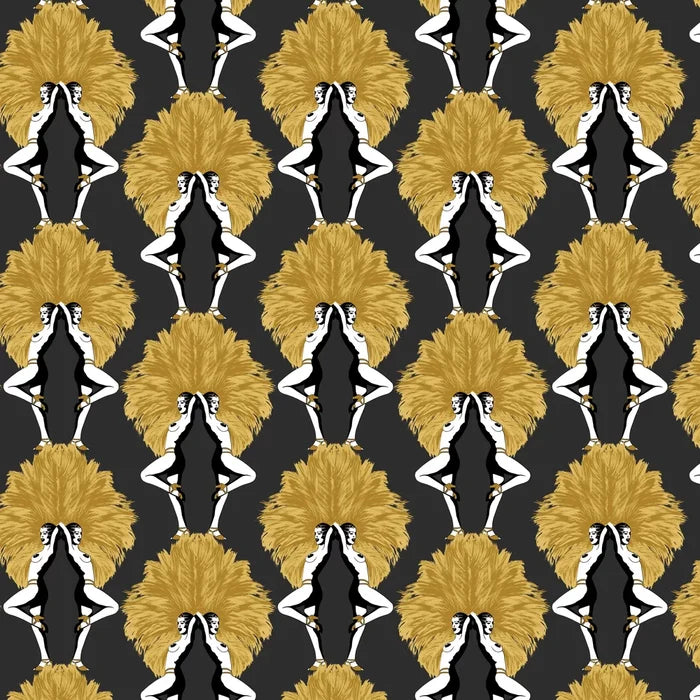 Showgirls Wallpaper - Black/Mustard (Plain Black Background)