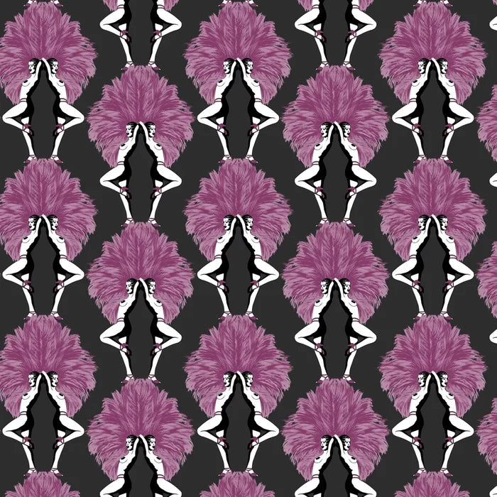 Showgirls Wallpaper - Pink Metallic/Black (Plain Black Background)