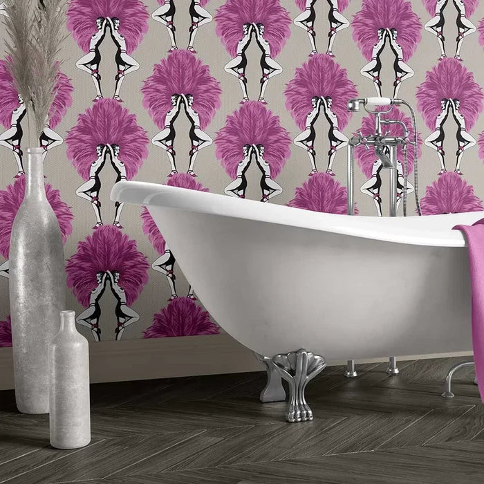 Showgirls Wallpaper - Pink/Taupe (Tiny Spots)