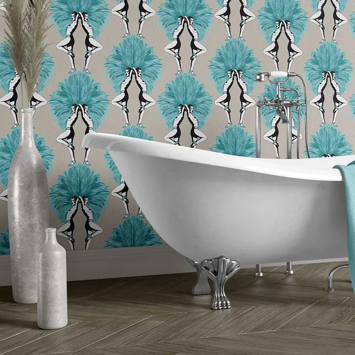 Showgirls Wallpaper - Teal (Tiny Spots)