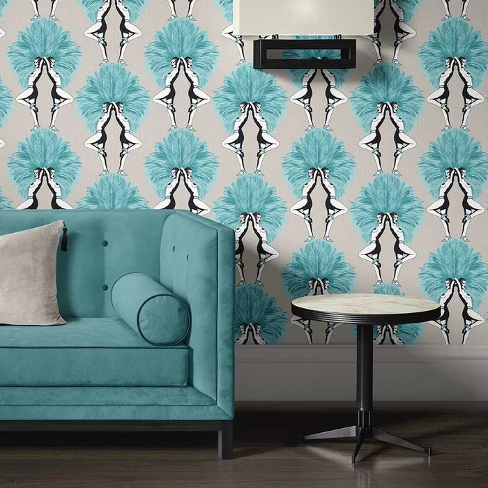 Showgirls Wallpaper - Teal (Tiny Spots)