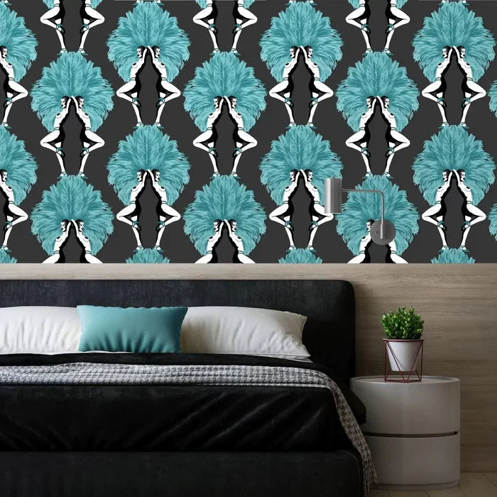 Showgirls Wallpaper - Teal/Black (Plain Black Background)
