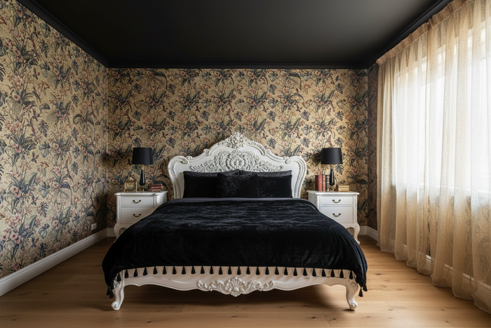 Singapura Gold Wallpaper Bedroom No Rug