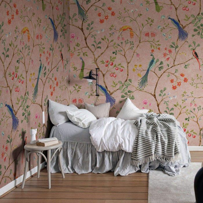 Songbirds - Pink - Custom Sized Wallpaper Mural (per m2)